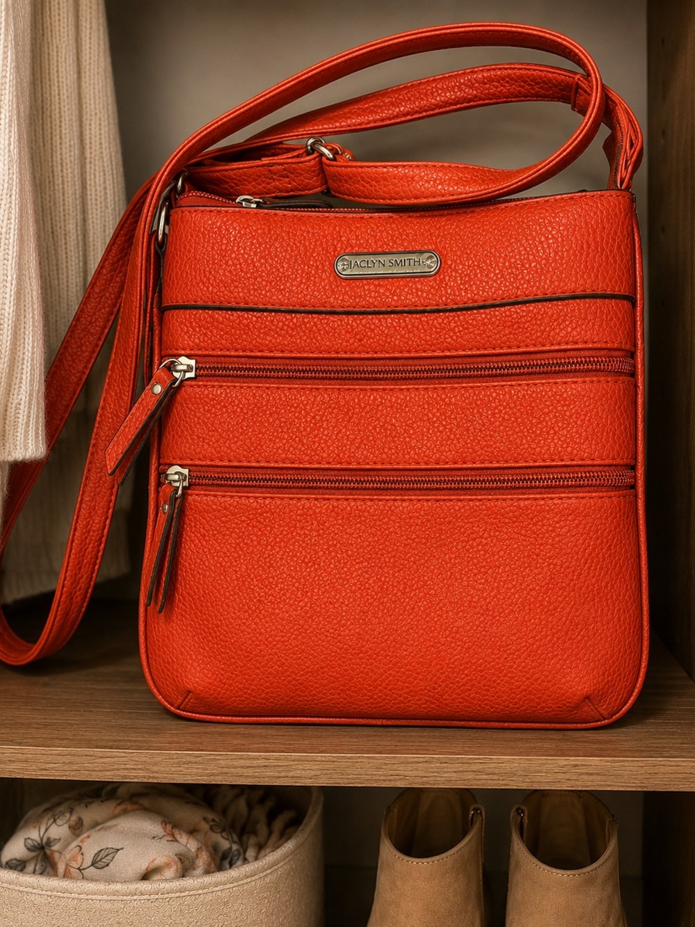 Jaclyn Smith Red Multi Pocket Organizer Crossbody Bag